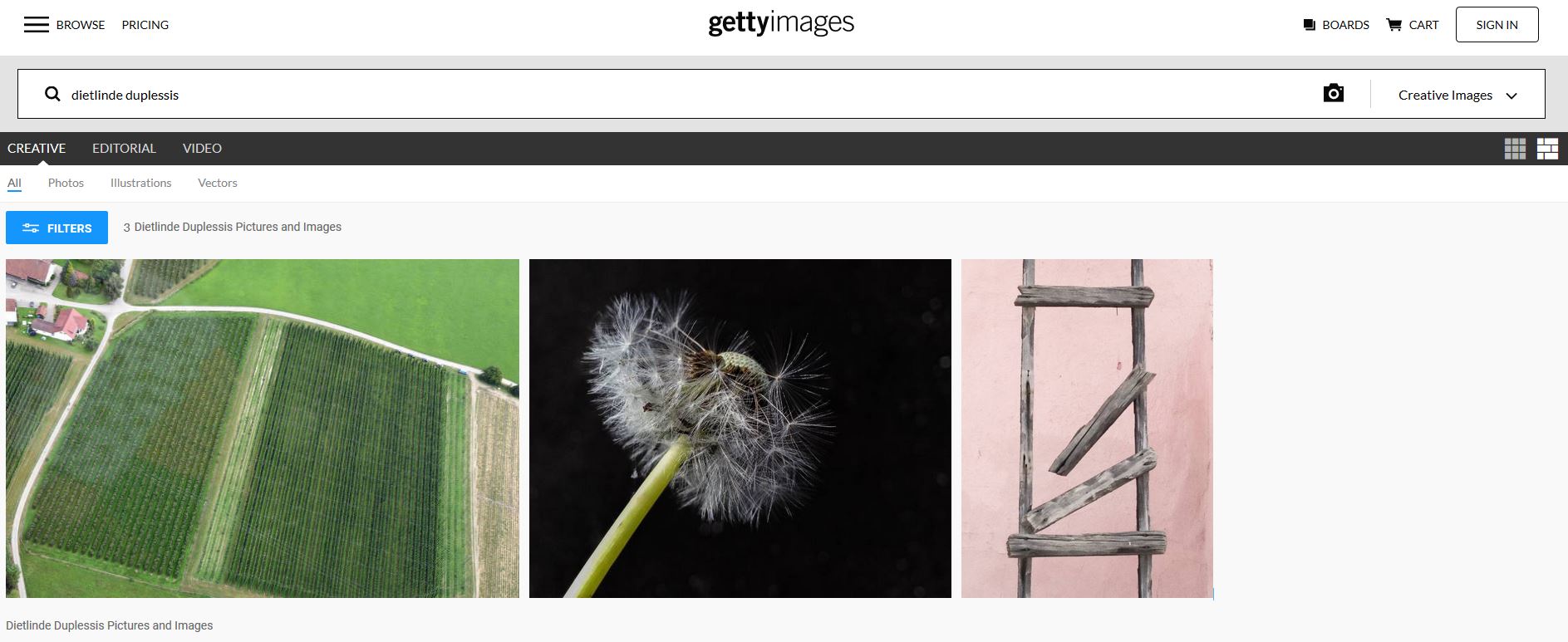 Screenshot of Dietlinde's Getty Images account